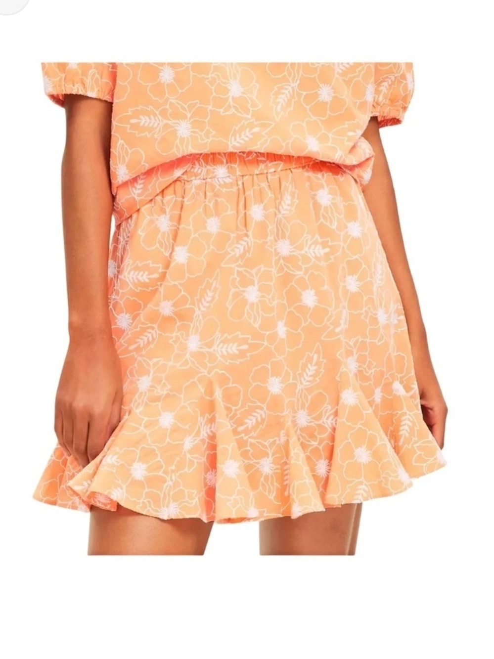 Women's Orange Floral Ruffle Hem Skirt
